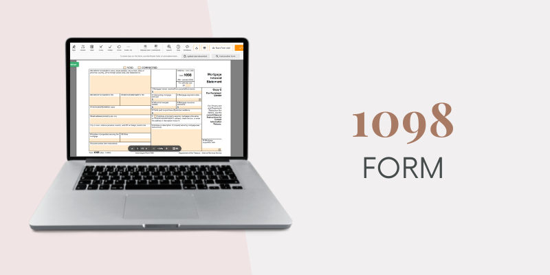 The fillable copy of the 1098 tax form in PDF on the laptop